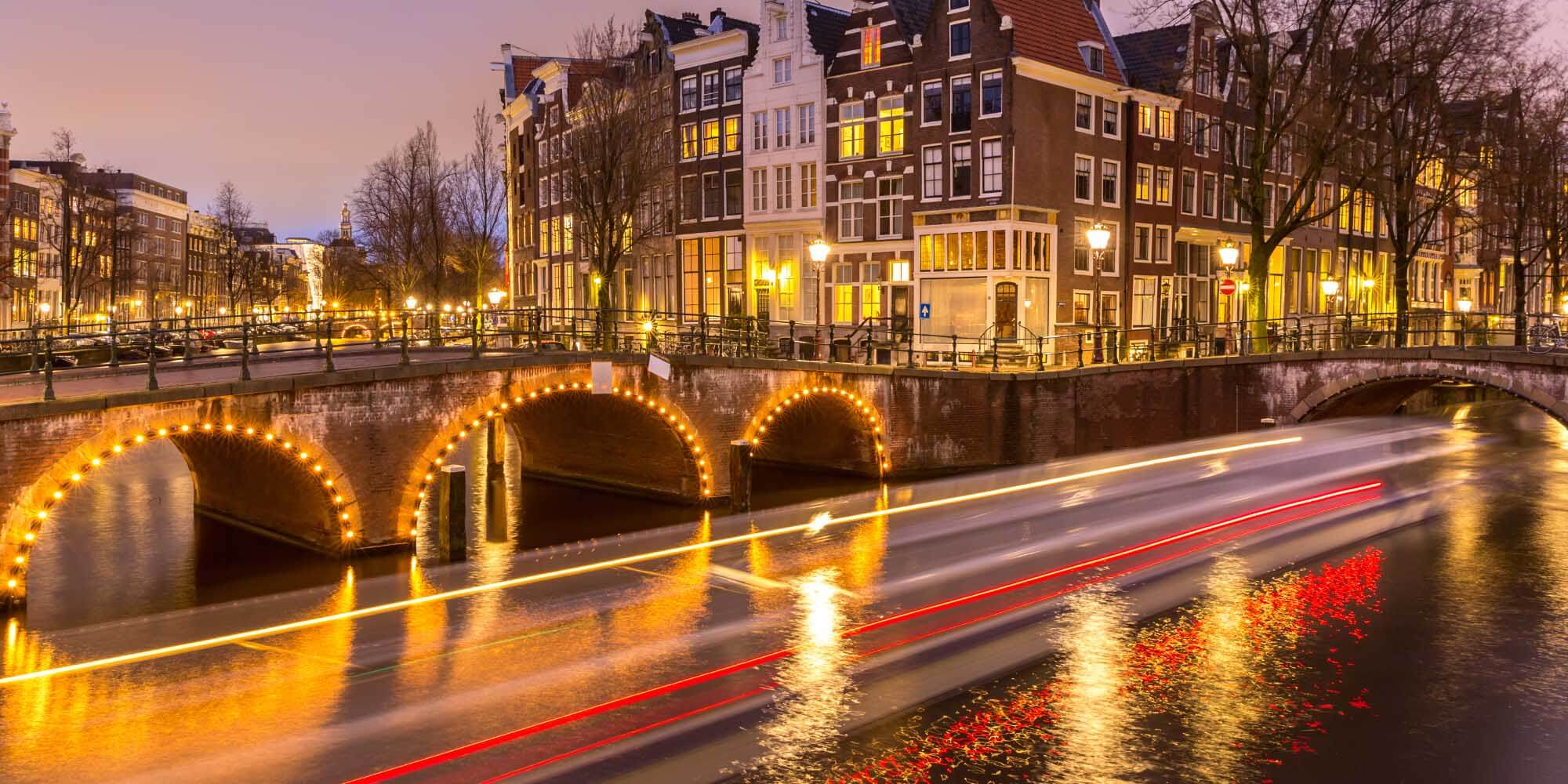 Boat on Amsterdam canals with Amsterdam Light Festival